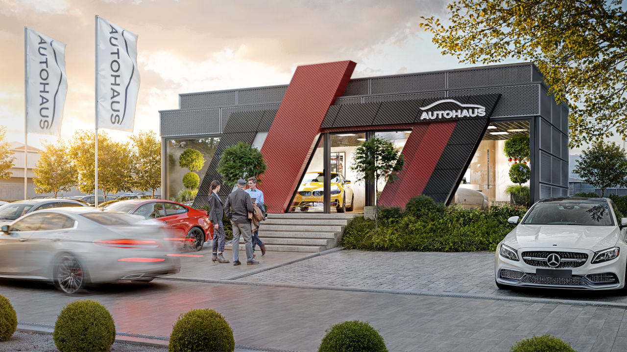 Auto-Showroom – modularer Pavillon der Serie ZEZ mit einer Fläche von über 72 m2
