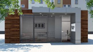 ZEZ PRO 60 m2 Rombo, Modul-Pavillon auf Business-Messen.